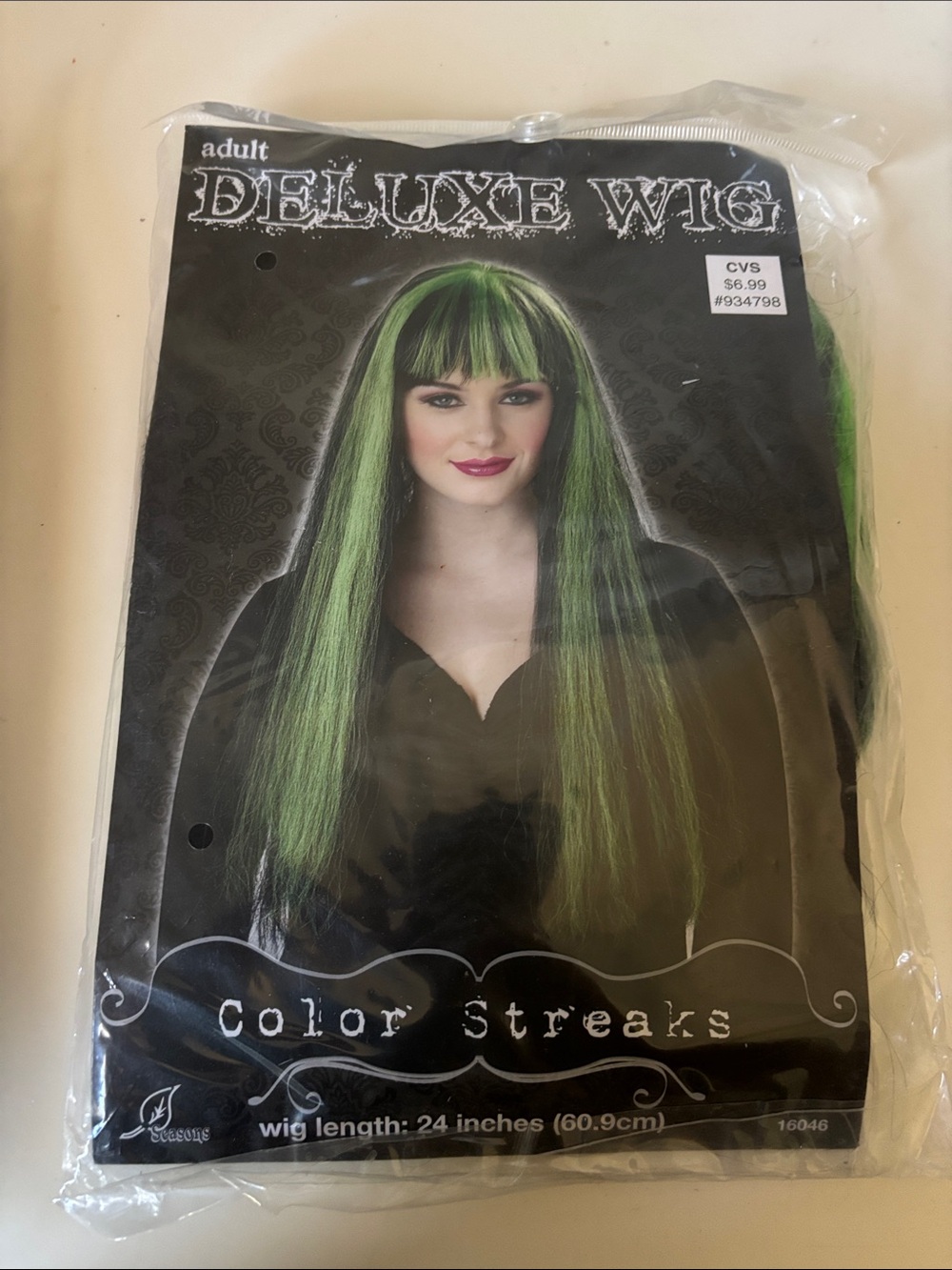 Deluxe Color Streaks Green & Black Women's Wig - Adult